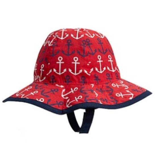 PB Kids Nautical BABY SUN HAT 3-6 Mo Reversible Red Blue Boat Anchor Pool Beach - Picture 3 of 4